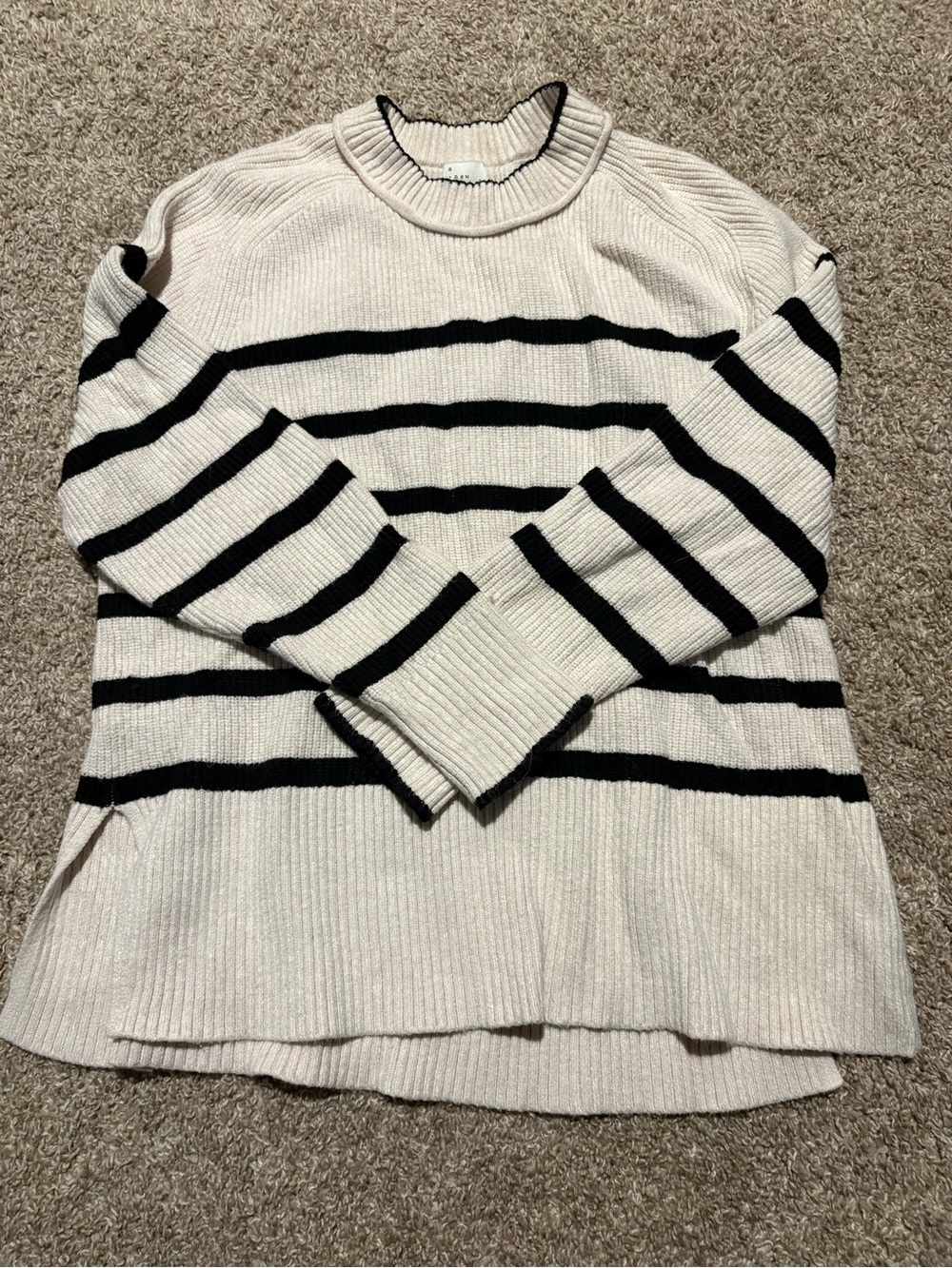 a new day Cream and Black Striped Crewneck Sweater
